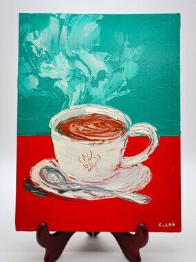Original Acrylic Painting Art on Canvas Coffee New Orleans Signed Cary Chun Lee